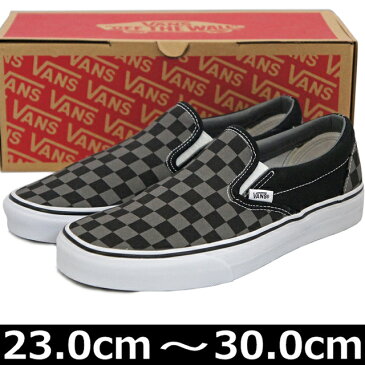 Vans バンズ 靴 スニーカー スリッポン Classic Slip-On Black/Pewter Checkerboard 23-30cm ヴァンズ スケートボード スケボー クラシック キャンバス チェック USA企画 シューズ メンズ レディース