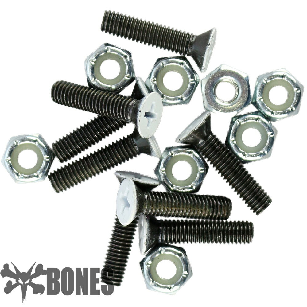 ボーンズ スケボー スケート パーツ ハードウェア ボルト ナット Bones Hardware Phillips Bolts Nuts 7/8 1 inch プラス 8本 セット インチ スケートボード ネジ ビス ホワイト スケボー スケート 専用 1