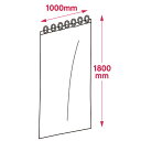 防炎素材透明カーテン ●アルコール消毒・洗剤拭き取りOK! ●防炎 ●抗ウィルス ●抗菌 ●0.2mm厚のやわらかいPVC製 ※ハトメに通す棒は付属していません。 【商品詳細】 サイズ：1000×1800×0.2mm セット内容：本体×1 重量：870g 材質：塩化ビニール樹脂 包装形態：袋