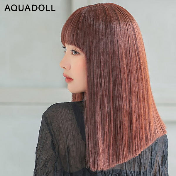 アクアドール ブラントカットセミロング  (送料無料) AQUADOLL ウィッグ ミディアム フルウィッグ 耐熱 wig ストレート ワイドバング ウイッグ 耐熱ウィッグ 赤毛 黒髪 フルウィッグ かつら コスプレ ネット付