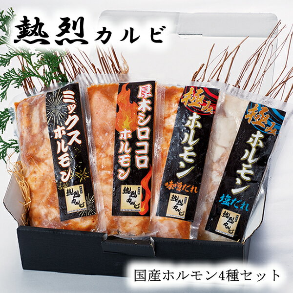 熱烈カルビ 国産ホルモン4種セット 焼肉 黒毛和牛 味噌 塩 ミックス シロコロ 国産 ホルモン セット せんざん 人気 ギフト 誕生日 お歳暮 お中元 贈り物