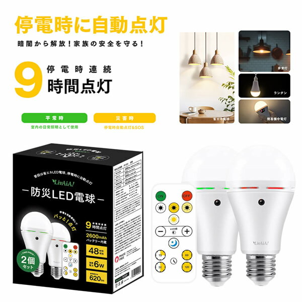 リモコン操作防災LED電球 2個セット FF-01A (送料無料) LED 電球 停電 災害 防災 ランタン リモコン 簡易懐中電灯 省エネ タイマー設定