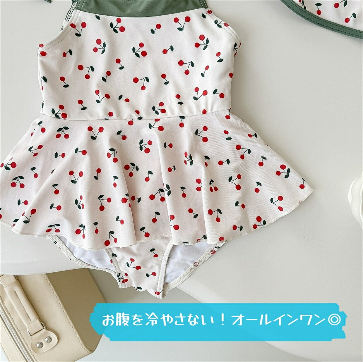 キッズ 水着 ワンピース キャップ付き 女の子 女児 ベビー 水着 かわいい チェリー...