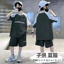 【7日限定クーポン配布中】子供服 夏 男の子 半袖Tシャツ ハーフパンツ セットアップ 夏服 ジュニア 子供 ジャージ 上下セット 子ども服 半袖 ゆったり カ...