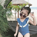 水着 女の子 子供用 ワンピース型 キッズ水着 キュート 夏のワンピース かわいい キャップ付き みずぎ ブルーy351z 3