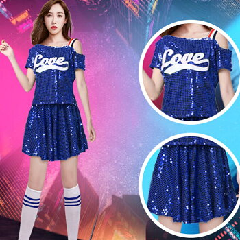チアガール衣装上下セットダンスウェアサッカー半袖ダンス衣装tシャツスカートカジュアルステージ衣装レディース女性用2type6COLORS入荷lt190z