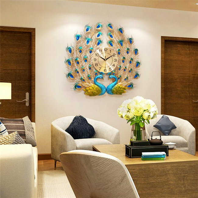 ゴールド孔雀 壁掛け時計 時計  掛け時計 大きい 和室 インテリア 特大 時計 掛け時計 豪華 ナチュラル ギフト プレゼント 寝室 リビング 店舗 おしゃれ 北欧 豊富なデザイン 上品 壁飾り 贈り物 新築 開店祝い 静音 父の日 母の日 敬老の日 誕生日 壁飾り [2]