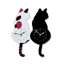ブラック/ホワイト 猫 時計 アナログ時計 壁掛け時計 振り子時計 組み立て式 穴あけ必要 猫 静音 おしゃれ かわいい 癒し リビング 寝室 オフィス 黒猫 ...
