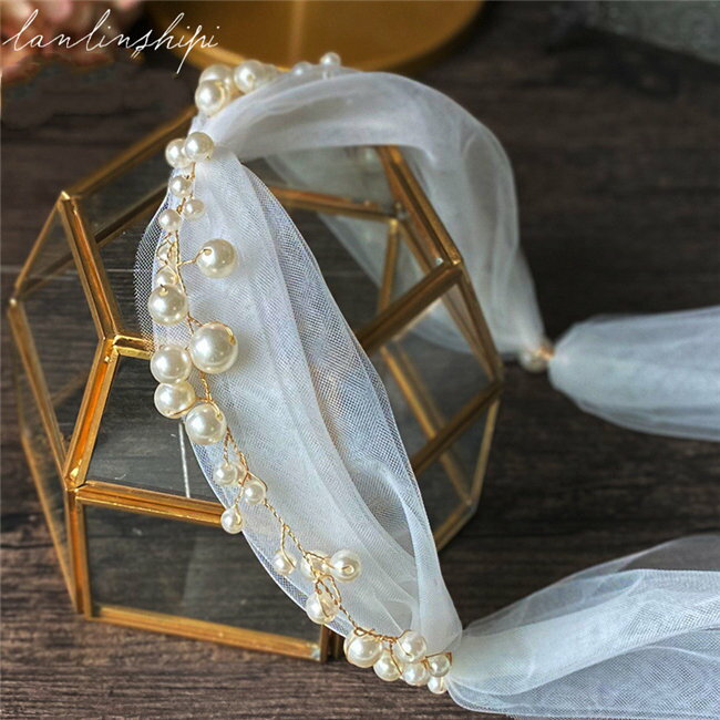 即納　ヘッドドレス カチューシャ パールベール　ブライダル　ヘッドドレス　 ヘアバンド ウェディング 着物 髪飾り 花嫁 お呼ばれ フォーマル ヘアアクセサリー レディース 結婚式 卒業式 二次会 パーティー 演奏会　ブライダル　ベール　ウエディングベール　ホワイト