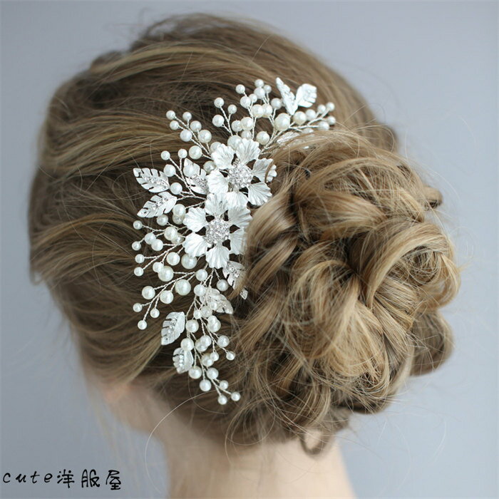 即納 ウェデイング ブライダル 小枝 リーフ ヘッドドレス ヘッドコサージ ブライダルジュエリー・アクセサリー シルバー 小枝 パールいっぱい 手作り パ...