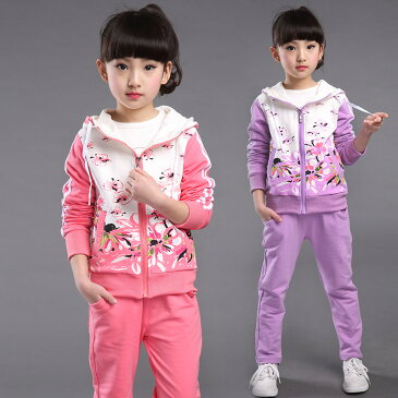 ピンク/ローズ/パープル 子供服 上下セット セットアップ パーカー 120 130 140 150 160子供 パーカー キッズ パーカー 子供ジャージ スウェット トレーニングウェア スポーツウェア キッズ 女の子 ジュニア 子供服
