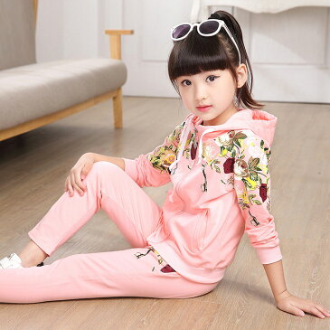 ピンク/レッド 子供服 上下セット セットアップ パーカー 120 130 140 150 160子供 パーカー キッズ パーカー 子供ジャージ スウェット トレーニングウェア スポーツウェア キッズ 女の子 ジュニア 子供服