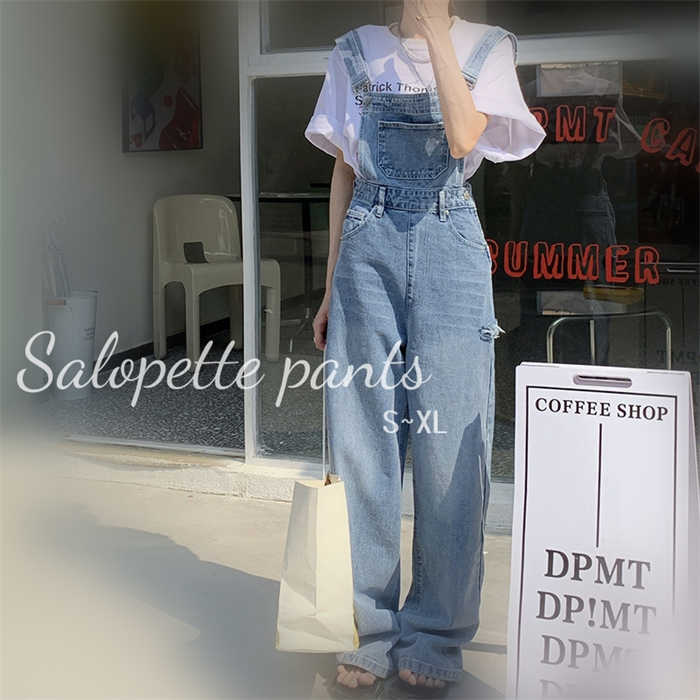 デニムサロペット レディース サロペット デニム オールインワン オーバーオール パンツ デニムパンツ ワイドパンツ ワイド ジーンズ ポケット付き ゆったり 体型カバー 高見え 美脚 韓国風 春 夏 秋 冬 リラックス 普段着 通学 おでかけ デート