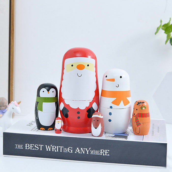 6個組 雪だるま 置物 マトリョーシカ クリスマス サンタクリョーシカ スノーマンファミリー クリスマス雑貨 クリスマスグッズ 人形 おもちゃ 北欧 手作り ハンドメイド 木製 ラブ ノードのサムネイル