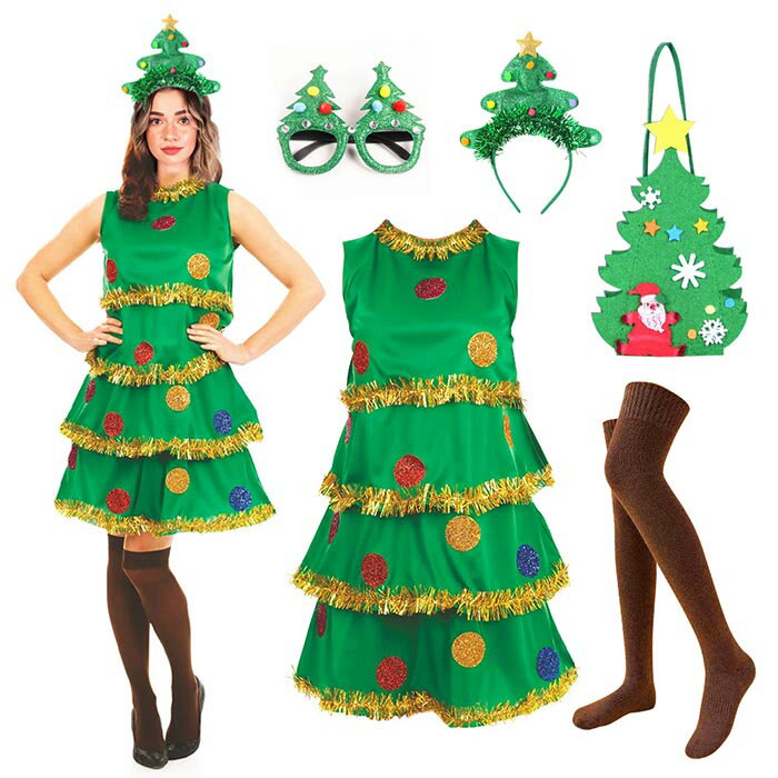 サンタ コスプレ レディース 衣装 クリスマスツリー コスチューム ワンピース サンタ 5SET サンタ衣装 クリスマス コスプレ クリスマス衣装 余興 xmas サンタコスプレ グリーン 大人 サンタ コス コスプレ衣装 クリスマス コスチュームのサムネイル