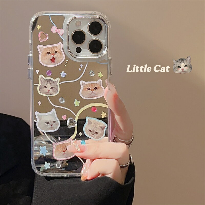 Rakuten - ニャンズ にゃんこ 猫 ミラー 鏡 立体ハート ビジュー かわいい スマホケース アイフォンケース iPhone11 iPhone12 iphone13 iPhone14 iphone15 iPhone16