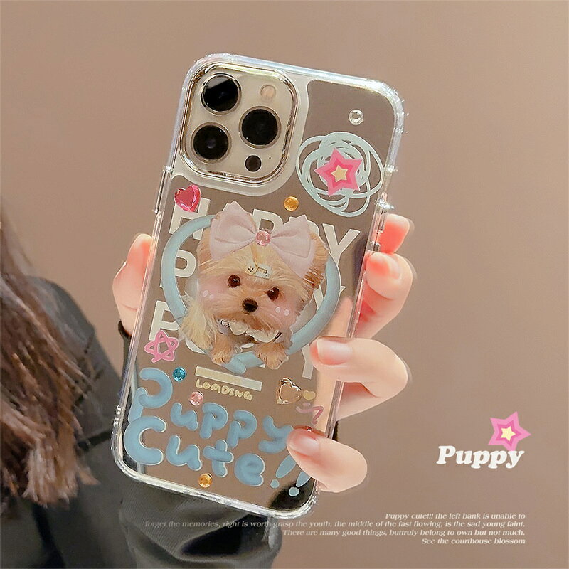 Rakuten - わんこ パピー犬 子犬 ミラー 鏡 立体ハート ビジュー かわいい スマホケース アイフォンケース iPhone11 iPhone12 iphone13 iPhone14 iphone15 iPhone16 iPhone17 iPhoneAir
