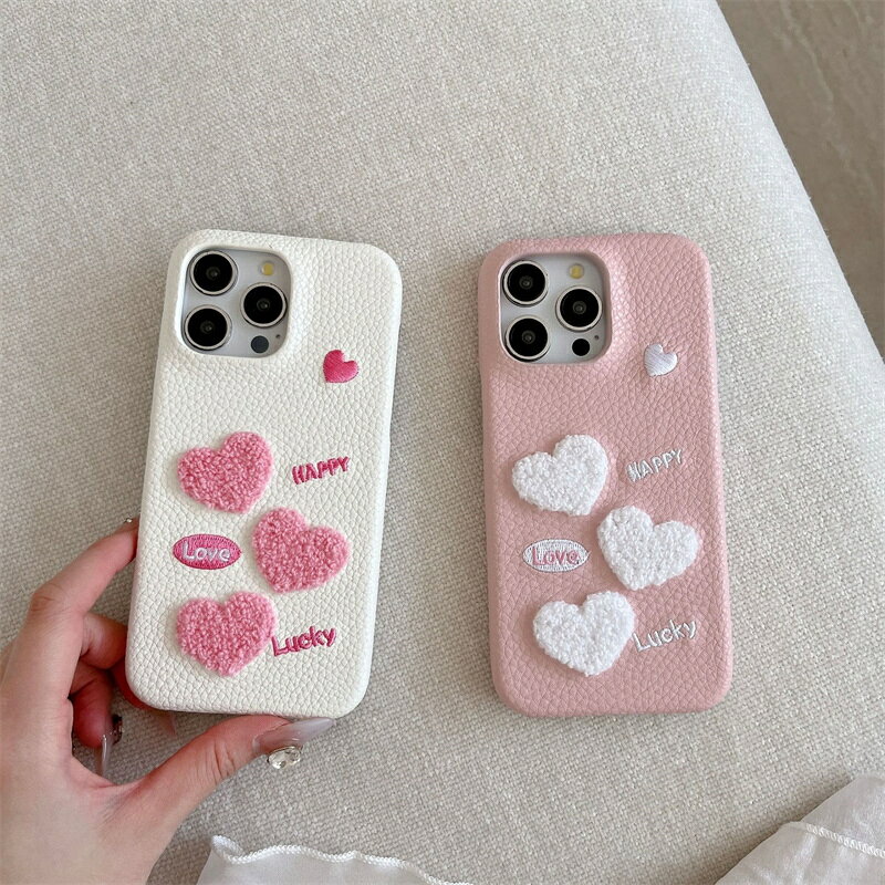 Rakuten - レザー調 刺繍 立体ハート HAPPY くすみカラー かわいい キュート スマホケース アイフォンケース iPhone11 iPhone12 iphone13 iPhone14 iphone15 iPhone16 iPhone17 iPhoneAir