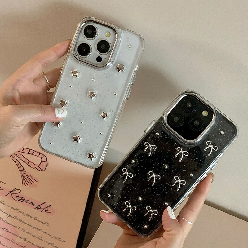 Rakuten - 星 リボン 韓国 レジン ラメ 可愛い シンプル クリアケース ガーリー スマホケース 携帯ケース ギフト プレゼント 贈り物 アイフォンケース スマホケース 携帯ケース iPhoneX/XS XR XSMAX iPhone11 iPhone12 iphone13 iPhone14 iPhone15 iPhone16