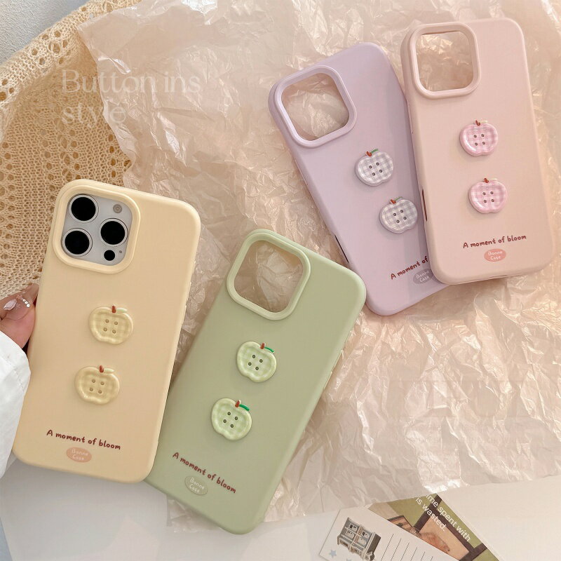 Rakuten - かわいいアップル ボタン 立体デコ 癒やしカラー りんご パステルカラー 贈り物 ギフト プレゼント iPhoneケース スマホケース 携帯ケース 保護iPhone11 iPhone12 iPhone13 iPhone14 iPhone15 iPhone16 iPhone16pro iPhone16proMAX