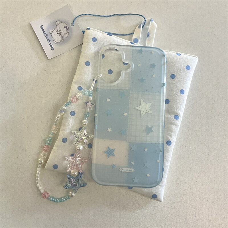 Rakuten - ガーリー 韓国風 星柄 ブルースター ステッチ風 星型ビーズ ストラップ付き おしゃれ かわいい プレゼント 贈り物 ギフト 携帯カバー 携帯ケース iPhoneケース アイフォンケース スマホケース iPhone13 iPhone14 iPhone15 iPhone16