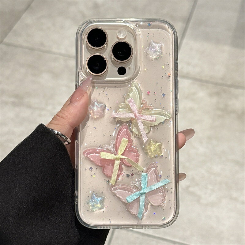 Rakuten - レジン 蝶 リボン ラメ 高級感 透明 全機種 おしゃれ 韓国風 スマホケース iPhoneケース iPhone7/8 iPhoneSE iPhone12mini iPhone13mini iPhone16plus iPhone17 iPhone17pro iPhoneAir