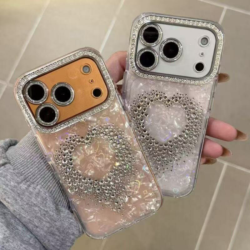 Rakuten - きらめくハート キラキラ シェルケース 貝殻 キレイ系 高級感 ギフト プレゼント 贈り物 スマホケース iPhoneケース iPhone11 iPhone12 iPhone13 iPhone14/14Plus iPhone15/15Plus iPhone16/16Plus iPhone17