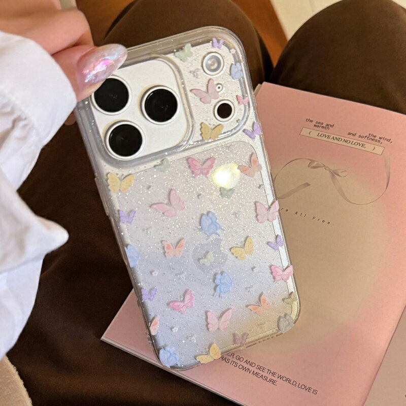 Rakuten - やさしい色 カラフル蝶 バタフライ ラッキーモチーフ ラメ入り キラキラおしゃれ かわいい ギフト プレゼント 贈り物 スマホケース iPhoneケースiPhone11/12/13/14 iPhone14Plus iPhone15 iPhone15Plus iPhone16 iPhone16Plus iPhone17 iPhoneAir