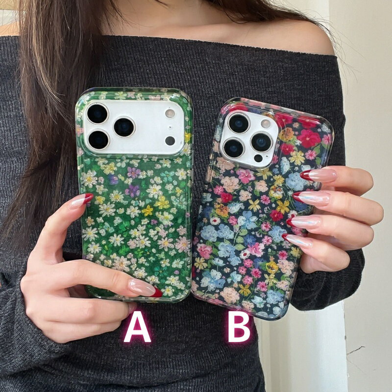 Rakuten - レトロフラワー キラキラ花柄 小さいな花 カラフル 大人しい スマホケース アイフォンケース 携帯ケース iPhoneケースiPhone13/14/15/16 iPhone17 iPhone17pro iPhone17proMAX