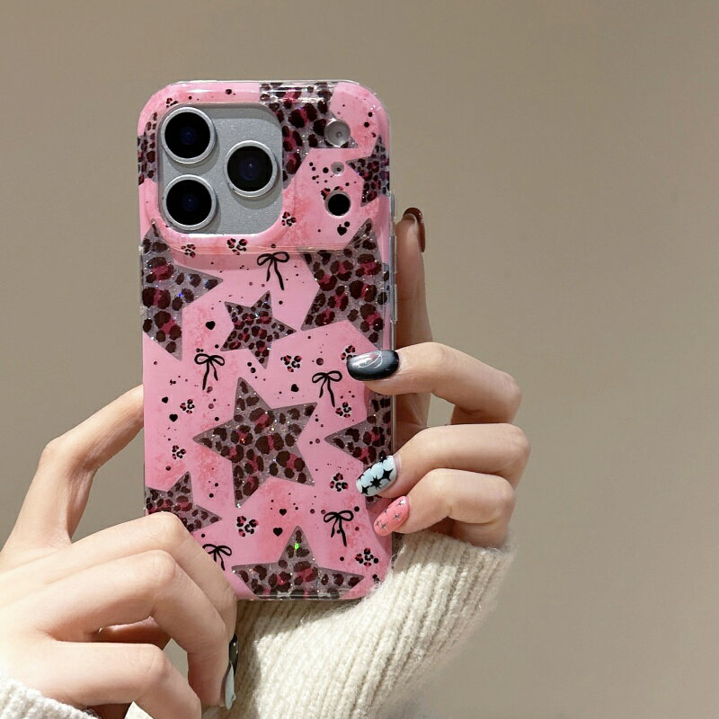 Y2K 星型 レオパード柄 ヒョウ柄 リボン柄 高級感 ピンク おしゃれ かわいい スマホケース アイフォンケース 携帯ケース iPhoneケース iPhone13 iPhone14 iPhone15 iPhone16 iPhone17 iPhone17pro iPhone17proMAX