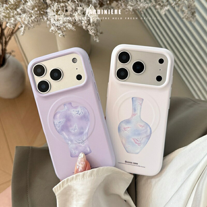 エレガンス風 花瓶 フラワーベース 花器 花入れ 蝶柄 マグセーフ対応 磁気内蔵 ワイヤレス充電対応 便利 かわいい おしゃれ スマホケース アイフォンケース 携帯ケース iPhoneケース iPhone13 iPhone14 iPhone15 iPhone16 iPhone17 iPhone17pro iPhone17proMAX