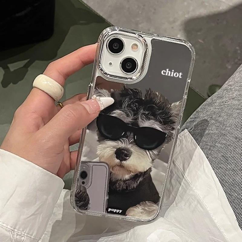 ちょい悪シュナウザー サングラス ミラー 犬 可愛い iPhoneケース iPhoneXS iPhone11 iPhone12 iPhone13 iPhone14/14plus iPhone15/15plus iPhone16/16plus iPhone17 iPhoneAir iPhone18pro iPhone18proMAX
