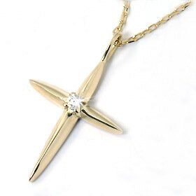 クロス ダイヤモンド ネックレス K10YG・ダイヤモンド0.01ct スリムクロスペンダント(ネックレス)