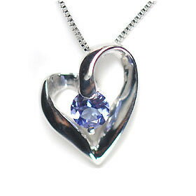 【12月の誕生石】 K10WG 誕生石ハートペンダント（ネックレス） （タンザナイト） 天然石ネックレス