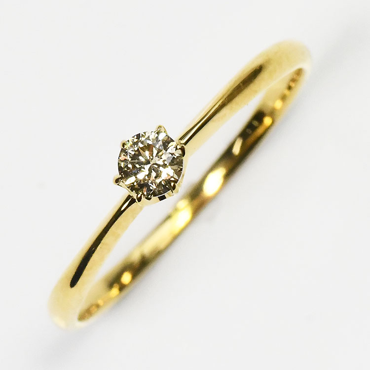 天然ダイヤモンドリング 0.1ct(VSクラス・鑑別書カード付) 一粒リング K18鍍金 イエローゴールド 婚約指輪 エンゲージリング プロポーズリング 指輪 ...