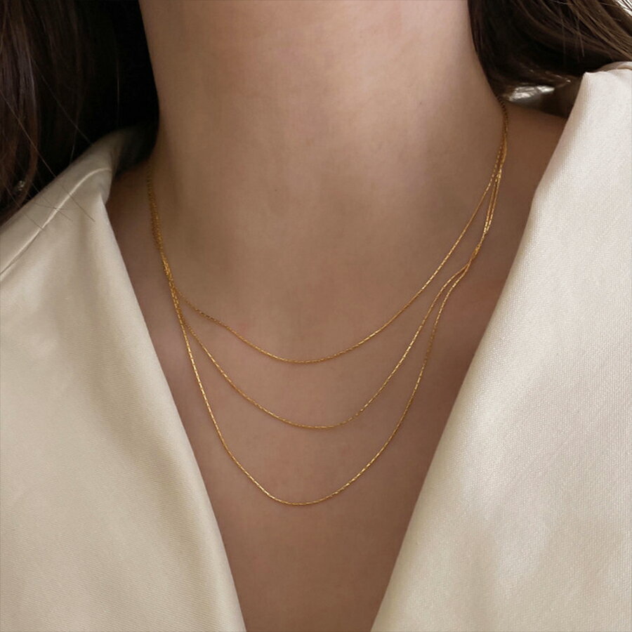 Rakuten - 3連チェーンネックレス　シルバー ゴールド レディース シンプル おしゃれ 送料無料 Mimi みみミミ an061