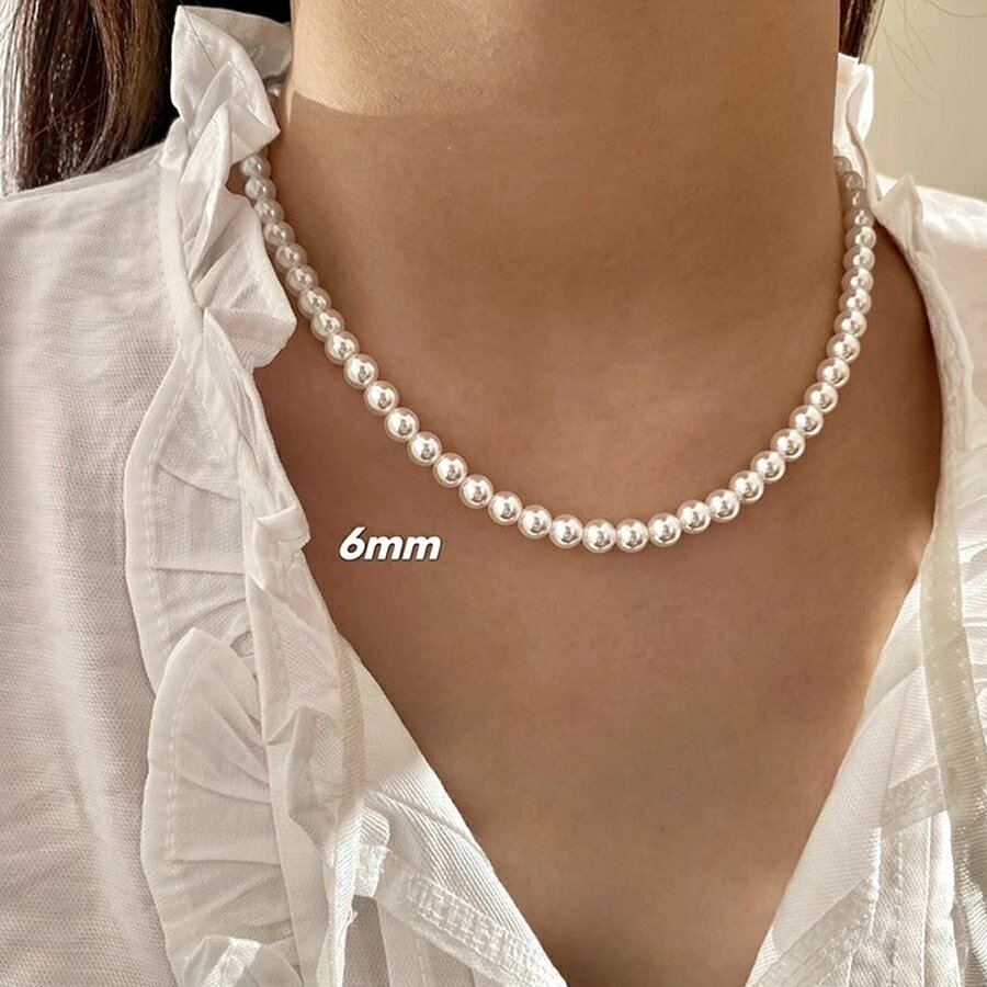 Rakuten - 6-12mm パール ネックレス 6mm 8mm 10mm 12mm玉 サージカルステンレス シルバー925 レディース おしゃれ 送料無料 Mimi みみミミ an079