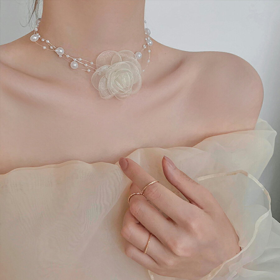 Rakuten - パールフラワーデザインチョーカー フラワーネックレス パーティー 二次会 発表会 イベント 女子会 レディース おしゃれ 送料無料 Mimi みみミミ an088