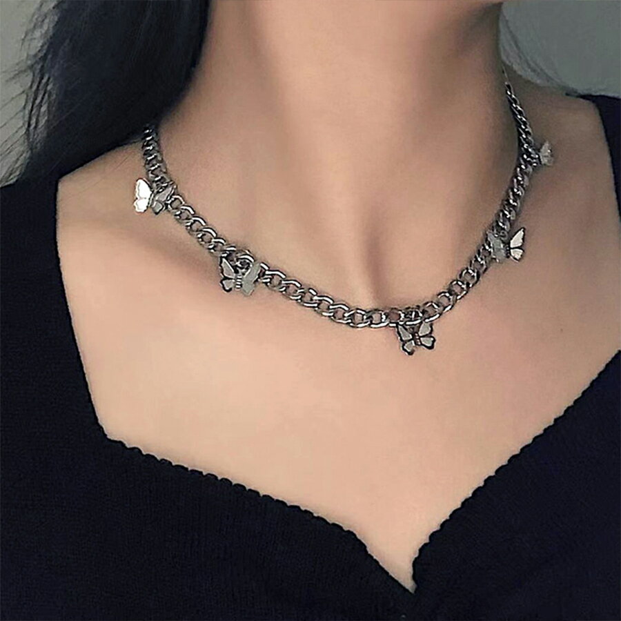Necklaces, Pendants - バタフライチャームチェーンネックレス 蝶々 シルバー 存在感 レディース おしゃれ 送料無料 Mimi みみミミ an111