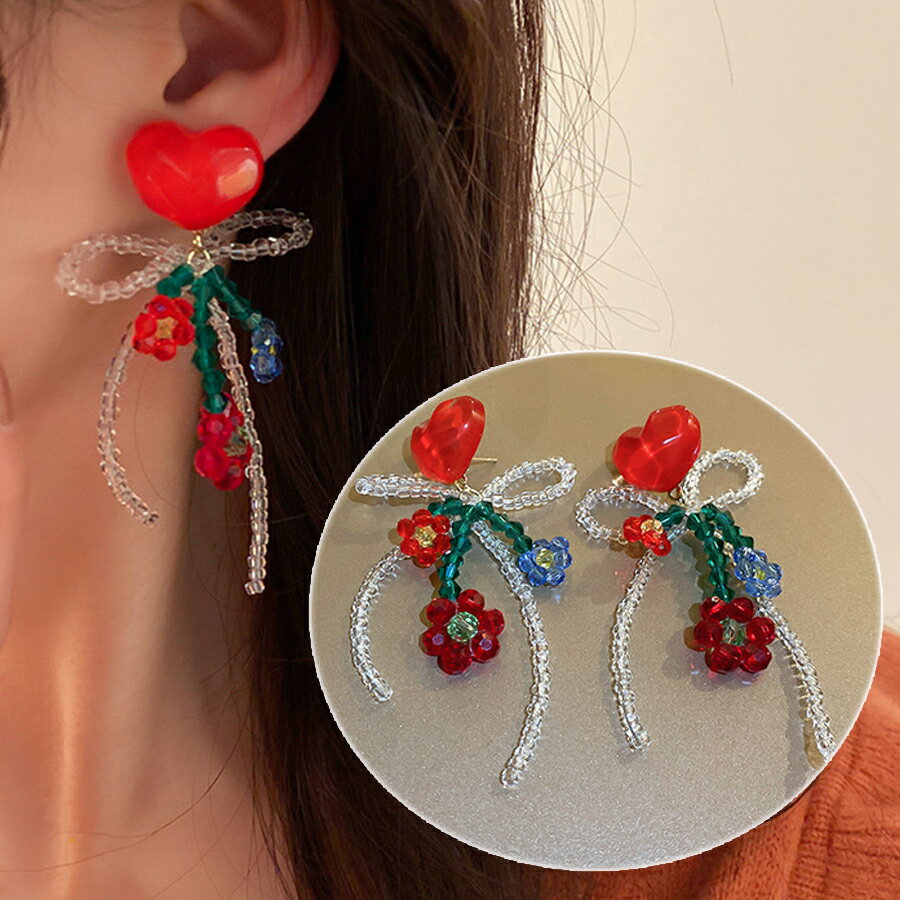 Rakuten - ハートフラワービーズピアス 透け感 ビーズ アクセント かわいい 個性的 レディース 送料無料 Mimi みみミミ ap087