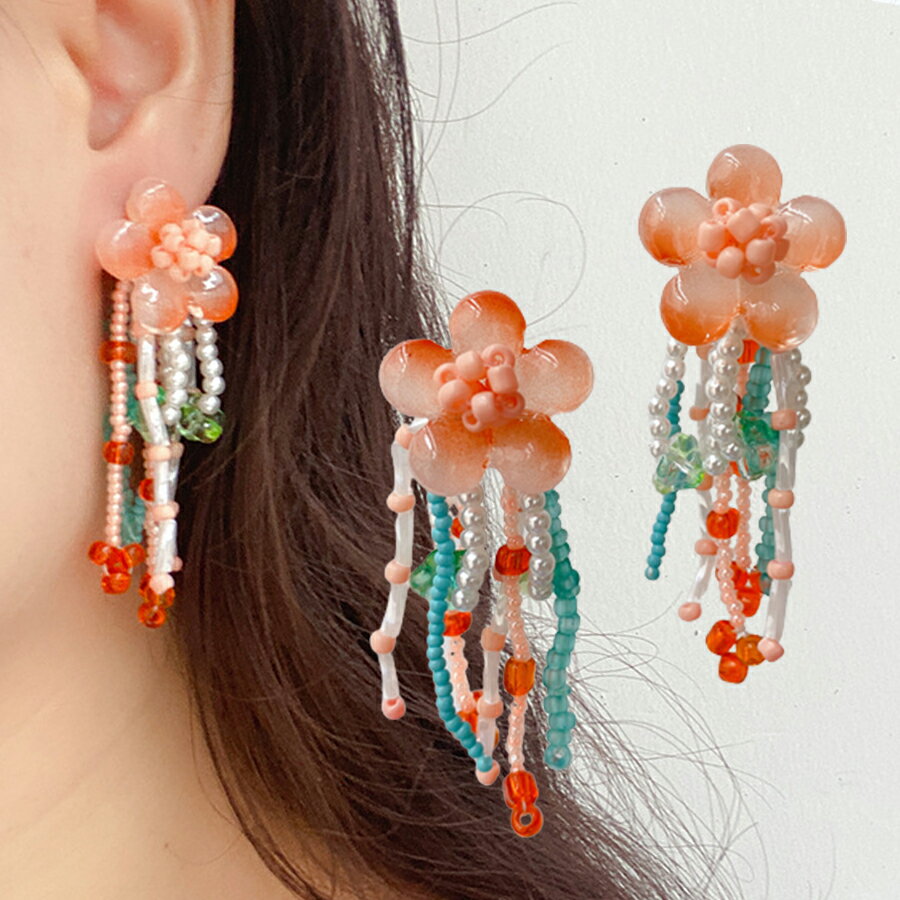 Rakuten - フラワータッセルビーズピアス 存在感抜群 パーティー 二次会 女子会 デート 大人女子 レディース 送料無料 Mimi みみミミ ap146