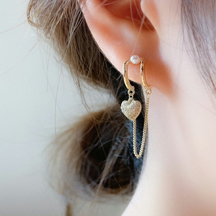 Rakuten - ハート×チェーンデザインピアス ゴールド パーティー 二次会 女子会 デート 大人女子 レディース 送料無料 Mimi みみミミ ap236