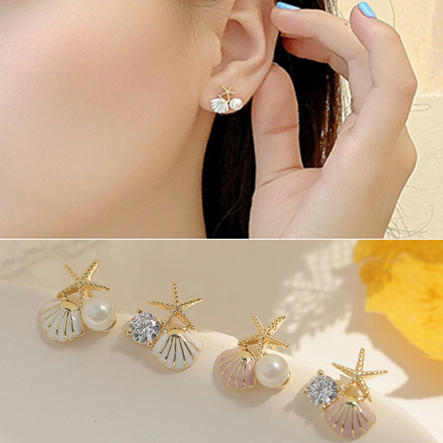 Rakuten - 貝殻シェルピアス 夏 ホワイト ピンク 海 デート 大人女子 かわいい レディース 送料無料 Mimi みみミミ ap252