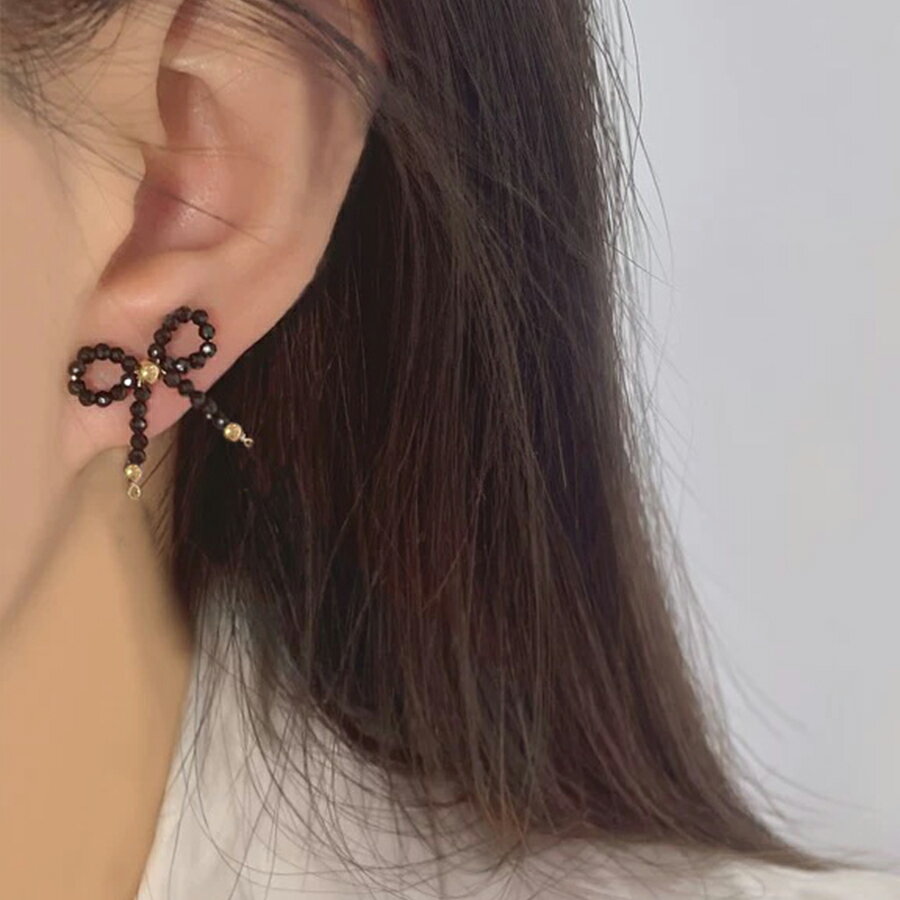 Rakuten - ブラックビーズリボンピアス S925 パーティー 二次会 女子会 デート 大人女子 レディース 送料無料 Mimi みみミミ ap271