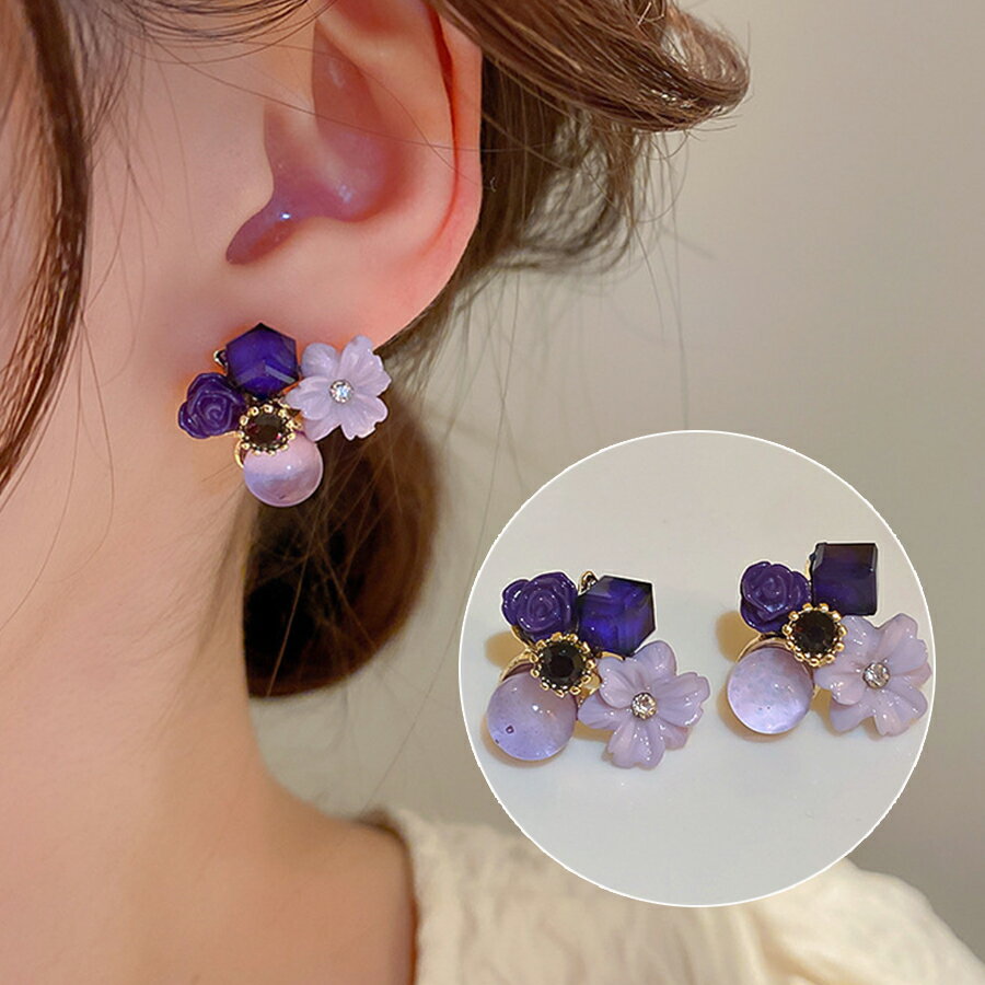 パープルフラワーピアス 存在感抜群 上品 春 パーティー 二次会 女子会 デート 大人女子 レディース 送料無料 Mimi みみミミ ap342