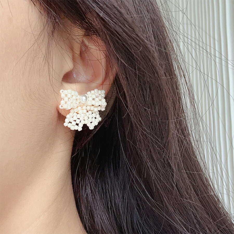 Rakuten - ビーズリボンピアス 可愛い パーティー フィス カジュアル 卒業入学 レディース 送料無料 Mimi みみミミ ap412