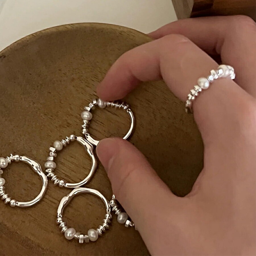 バロックパール伸縮デザインリング淡...