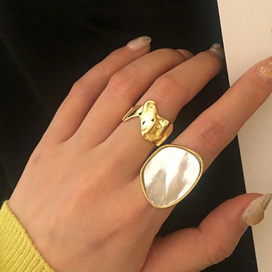 Rakuten - デザインオープンリング ホワイト ゴールド ワンポイント おしゃれ 存在感抜群 レディース 送料無料 Mimi みみミミ ar062