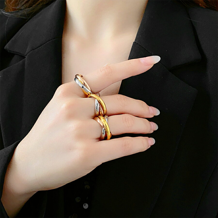 Rakuten - トリニティリング 3連リング ゴールド シルバー ピンクゴールド サージカルステンレス おしゃれ レディース メンズ ペア 送料無料 Mimi みみミミ ar094