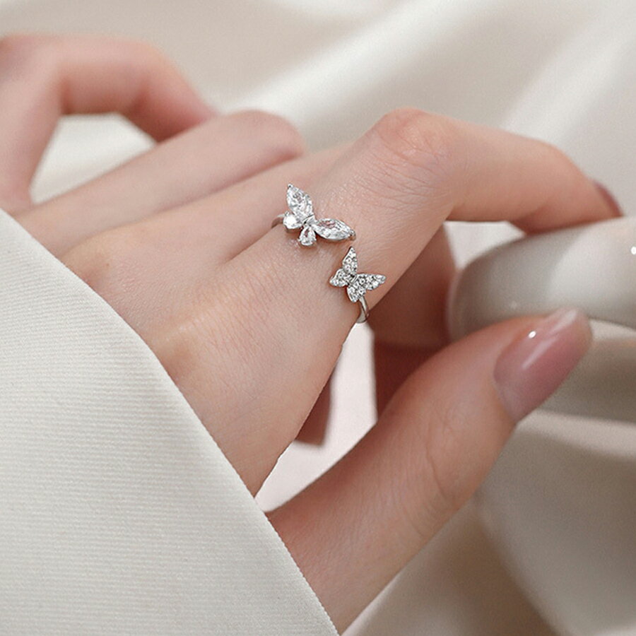 ダブルバタフライオープンリング ジルコニア ワンポイント おしゃれ かわいい レディース 送料無料 Mimi みみミミ ar095(4.0)